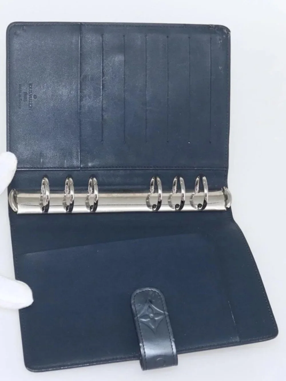LOUIS VUITTON Monogram Mat Agenda MM Day Planner Cover Navy LV Auth 164300